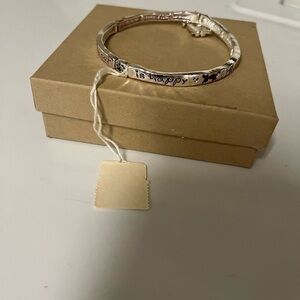 I Am Happy Silver plated bracelet. NWOT. Boutique. Never worn. Cat attached.